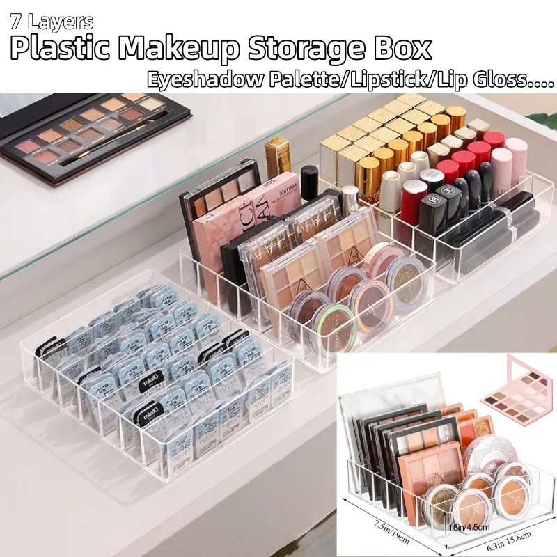 

7 Layers Eyeshadow Palette Plastic Storage Box Cosmetics Organizer Lipstick Rack Transparent Makeup Organiser Lip Gloss Drawer