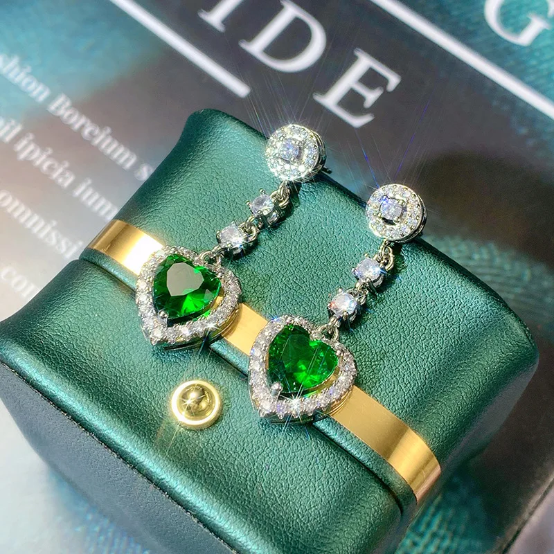 

2023 new temperament color treasure simulation emerald tourmaline long earrings earrings women's luxury and noble earrings