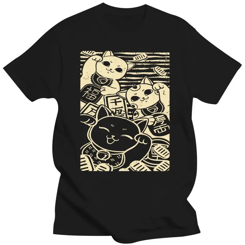 Новая Дизайнерская футболка с кошками на удачу в японском стиле |