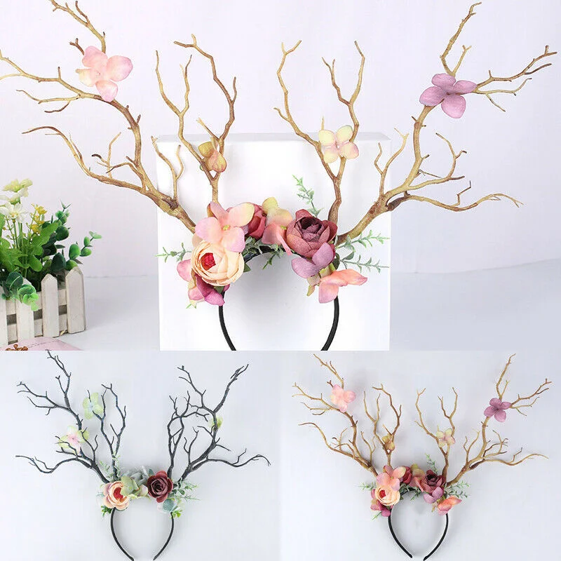 

Gothic Antlers Deer Horns Branch Flower Twig Hair Band Headband Cosplay Fancy Head Dress Christmas Costume Hairband Photo Props