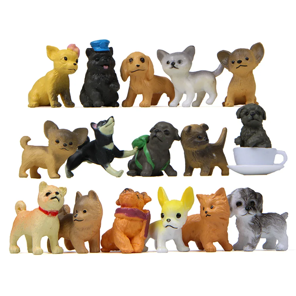 

16Pcs/Sets Cartoon Animal Dog Poodle Pug Model Toys Puppy Figurines Dolls Mini Figures Car Home Decoration Collection Kids Gift