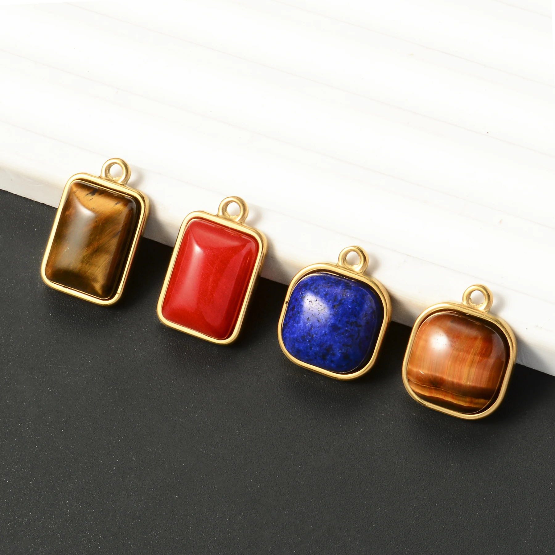 5 шт. квадратный прямоугольник натуральный камень из нержавеющей стали подвески