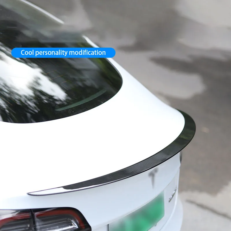 

For Tesla Model 3 And Y Tail Modification Easy Stick With 3M Tape Free Punching Carbon Fiber Gloss Black Style Rear Spoiler