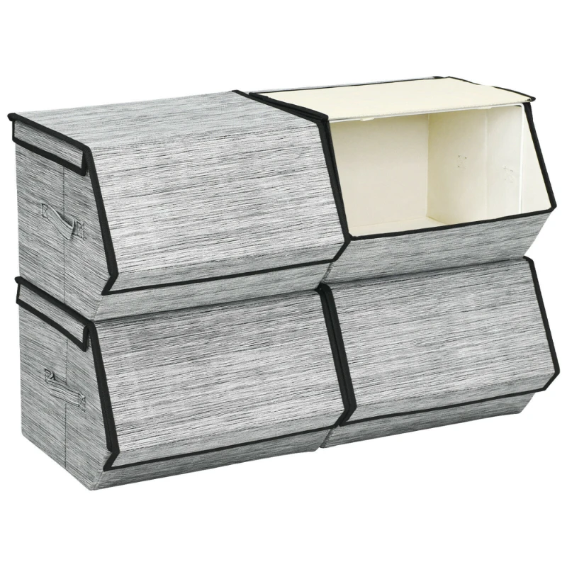

Large Stackable Bins Cubes W/Lids Storage Organizers W/Linen&Oxford Fabric 4Sets