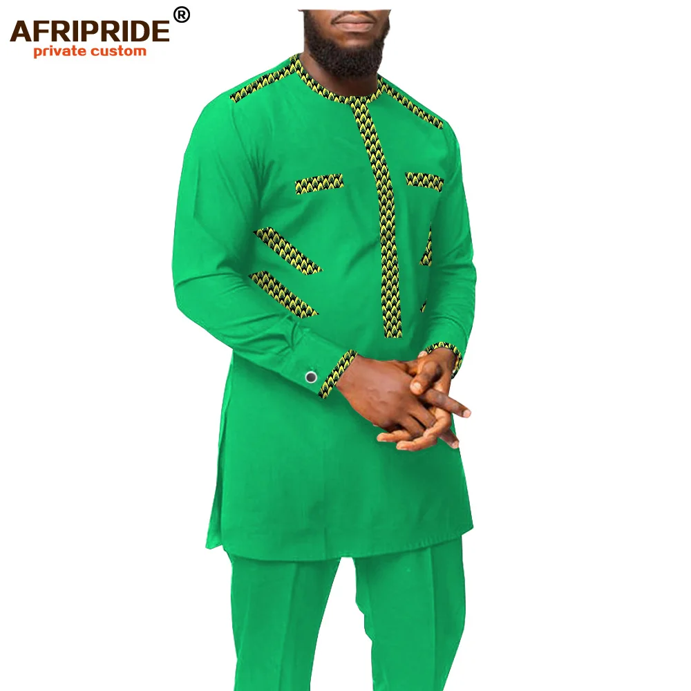 Men`s Casual Shirt Suit African Dashiki Print Clothing O Neck Long Sleeve Plus Size for Party Wedding Attire AFRIPRIDE A2016002