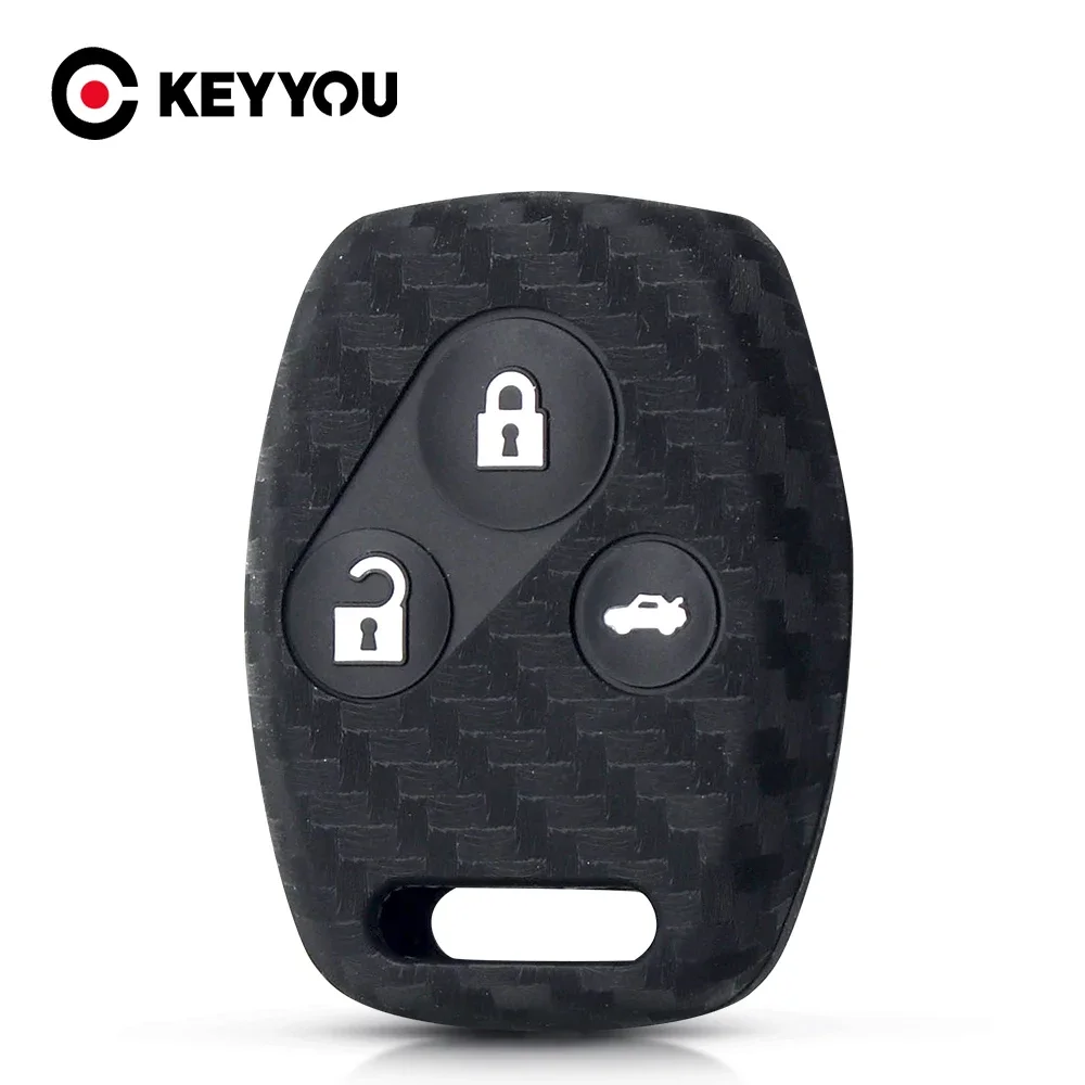 

Чехол KEYYOU для автомобильного ключа, чехол с 3 кнопками для Honda CIVIC JAZZ Pilot Accord CR-V, чехол для ключа с дистанционным управлением, карбоновый силиконовый чехол
