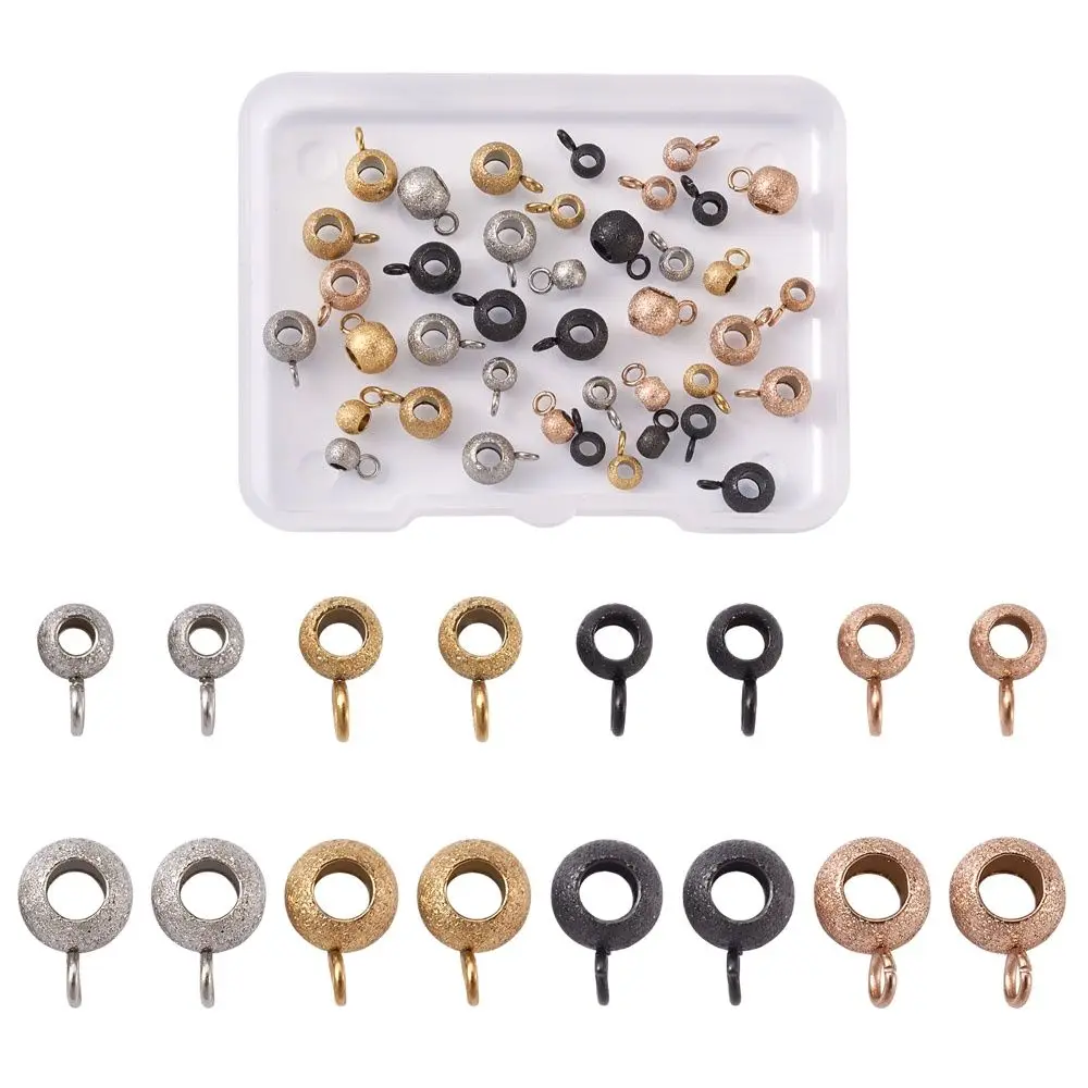 

40pcs/Box Vacuum Plating 304 Stainless Steel Hanger Links Textured Rondelle Bail Beads DIY Jewelry Making Bracelets Accessories