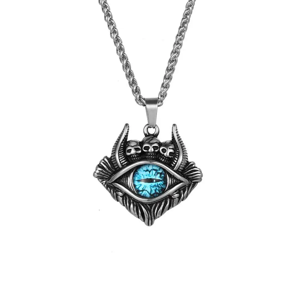 

Euramerican Demon Messenger Titanium Steel Pendant Personality Blue Eye Skeleton Men's Rock Necklace Pendant Chainless Bicycle