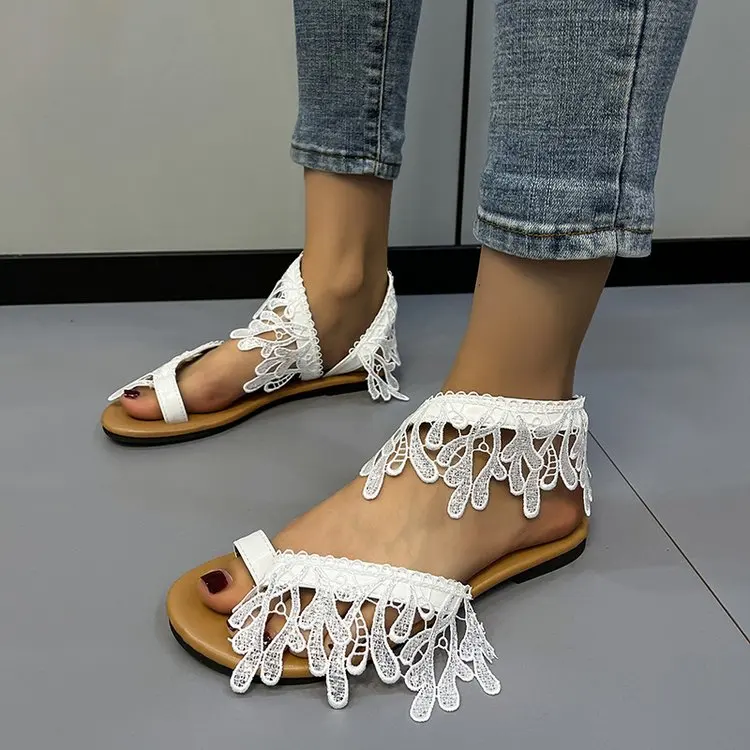 

Сандалии женские с открытым носком, модные пляжные туфли с кружевом, без застежки, римские, лето 2023