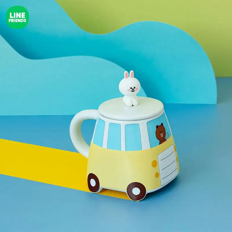

LINE FRIENDS Kawaii Brown Cony Ceramics Car Mug Cartoon Anime Cute Girl Heart Heat Resistant Home Office Water Cup Girl Gifts