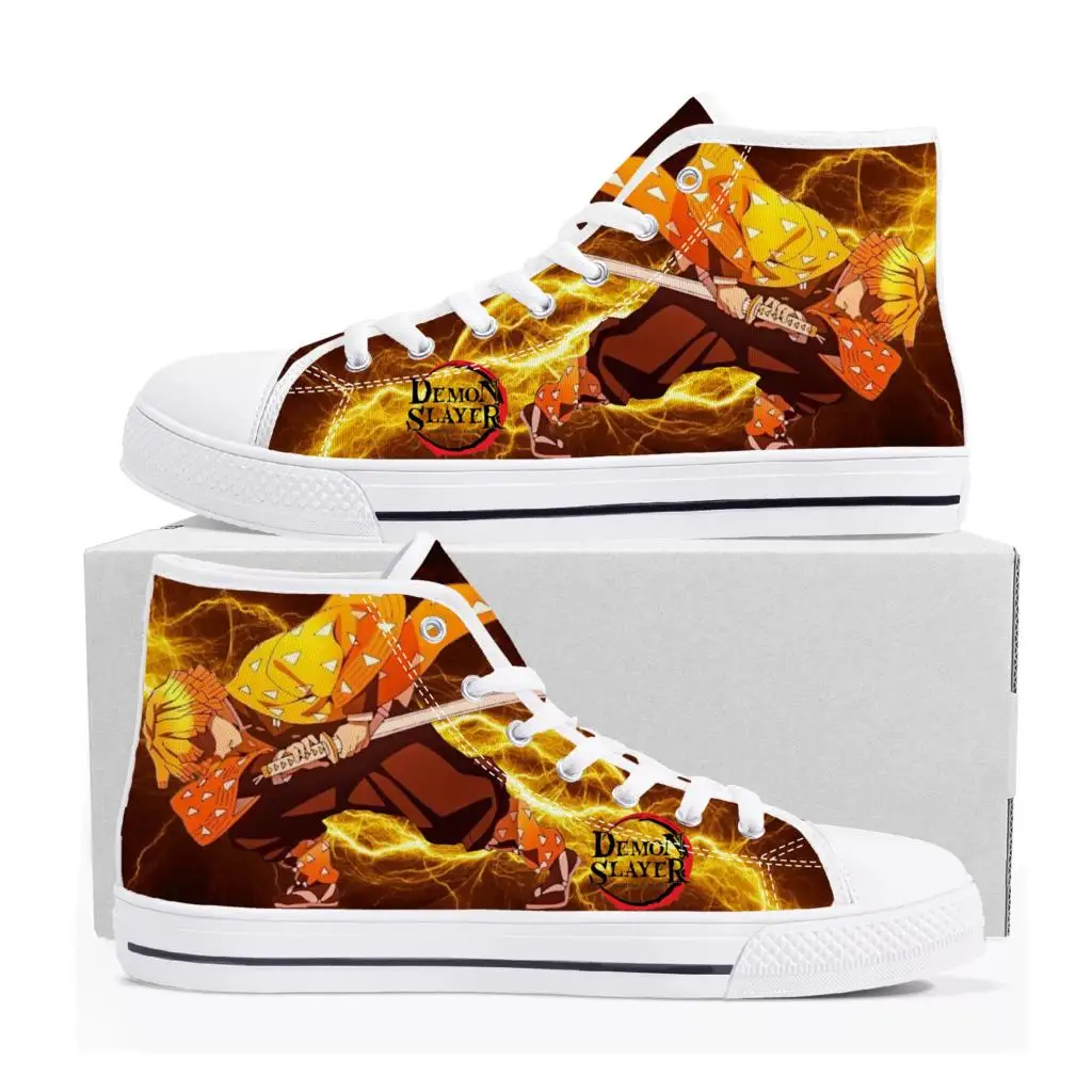 

Кроссовки Agatsuma Zenitsu Demon Slayer kimetsu no yaiba высокие кроссовки Мужские Женские подростковые парусиновые кроссовки обувь на заказ