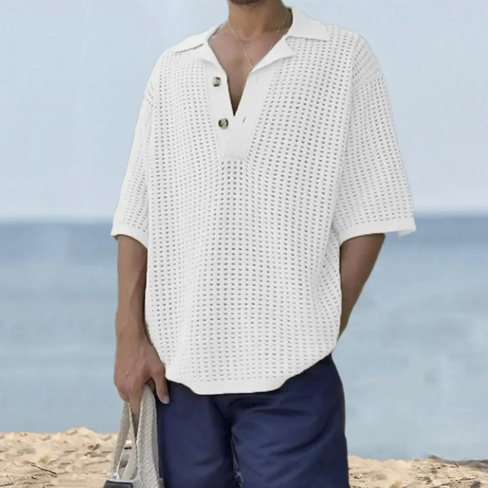 Trendy Pullover Sweater V-Neck Shrink Resistant Cut Out Loose Fit Men Tops  Comfortable Knitting Shirt Workwear