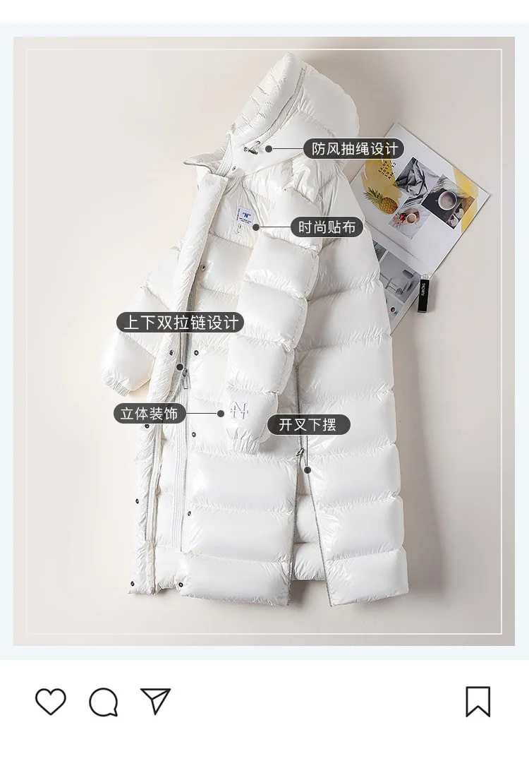 2023 Winter New Style White Long below Knee Thickening Glossy Disposable Cold-Proof down Jacket for Women enlarge