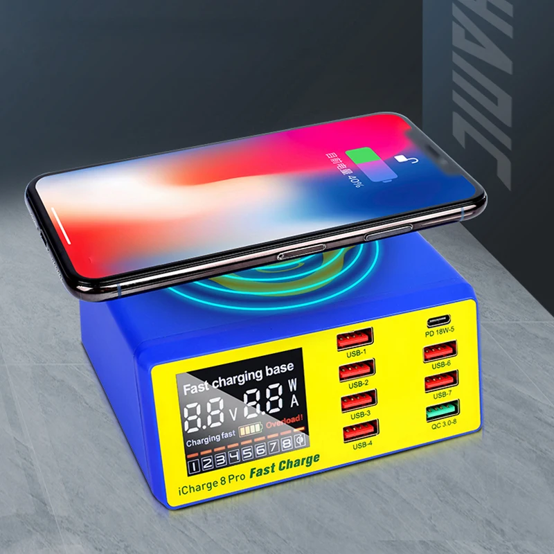 Price ميكانيكي AC100 240V 8 ميناء USB شاحن سريع دعم QC3.0 + PD 10 واط شاحن لاسلكي آيفون هواوي شاومي أدوات إصلاح الهاتف