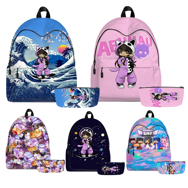 

2pcs Aphmau Bag Cartoon Backpack Children Boys Girls Teens Schoolbags Anime Bag Teenager Laptop Book Rucksack
