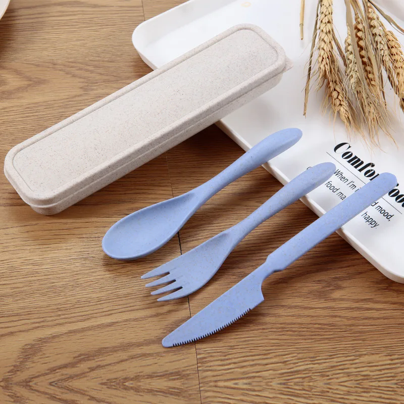 

3 Piece/Set Japan Style Wheat Straw Portable Tableware Set Creative Knife Fork Spoon Outdoor Travel Cutlery Student Dinnerware