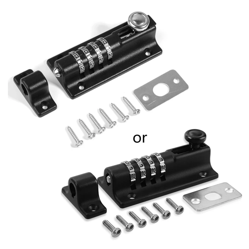 

Sliding Bolt Lock Combination - 4 Digit Pin Code Dial and Black Finish - Set Your Own Code and Change Bolt Lock