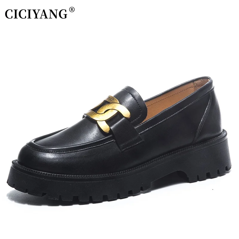 

CICIYANG Spring Shoes Female British Style 2022 New Thick-soled College Style Casual Loafers Genuine Leather Fashion Shoes Girls