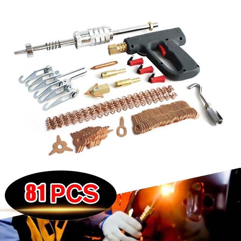 81Pcs Car Dent Repair Tool Stud Welder Dent Puller Spot Welding-Gun Switch Washers Pulling Tools Body Sheet Metal Repair