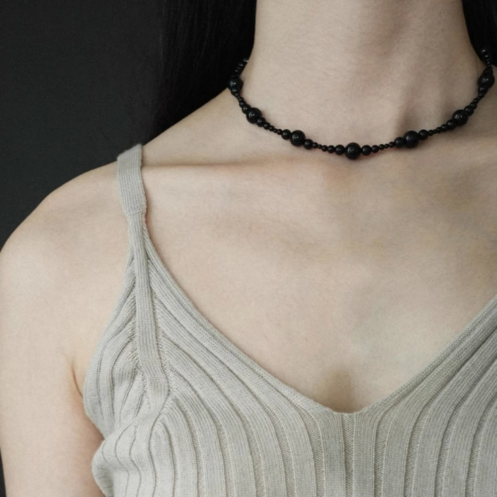 Ожерелье с черным ониксом в стиле хип-хоп и панк модное ожерелье до ключиц для