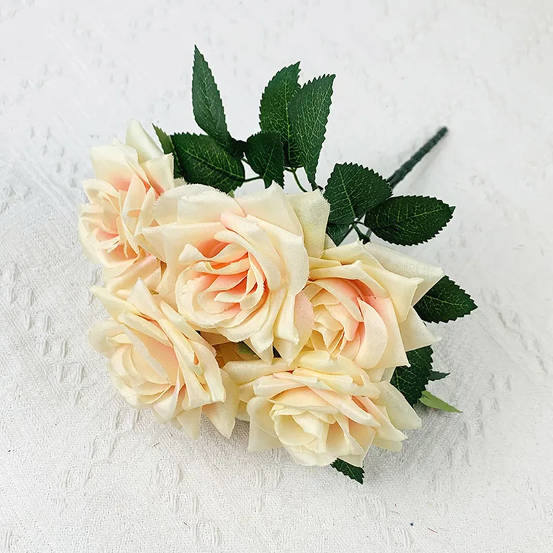 

7 Heads Silk Horn Rose Fake Peony Artificial Flowers Bridal Wedding Bouquet Home Party Room Decoration Decor 31cm