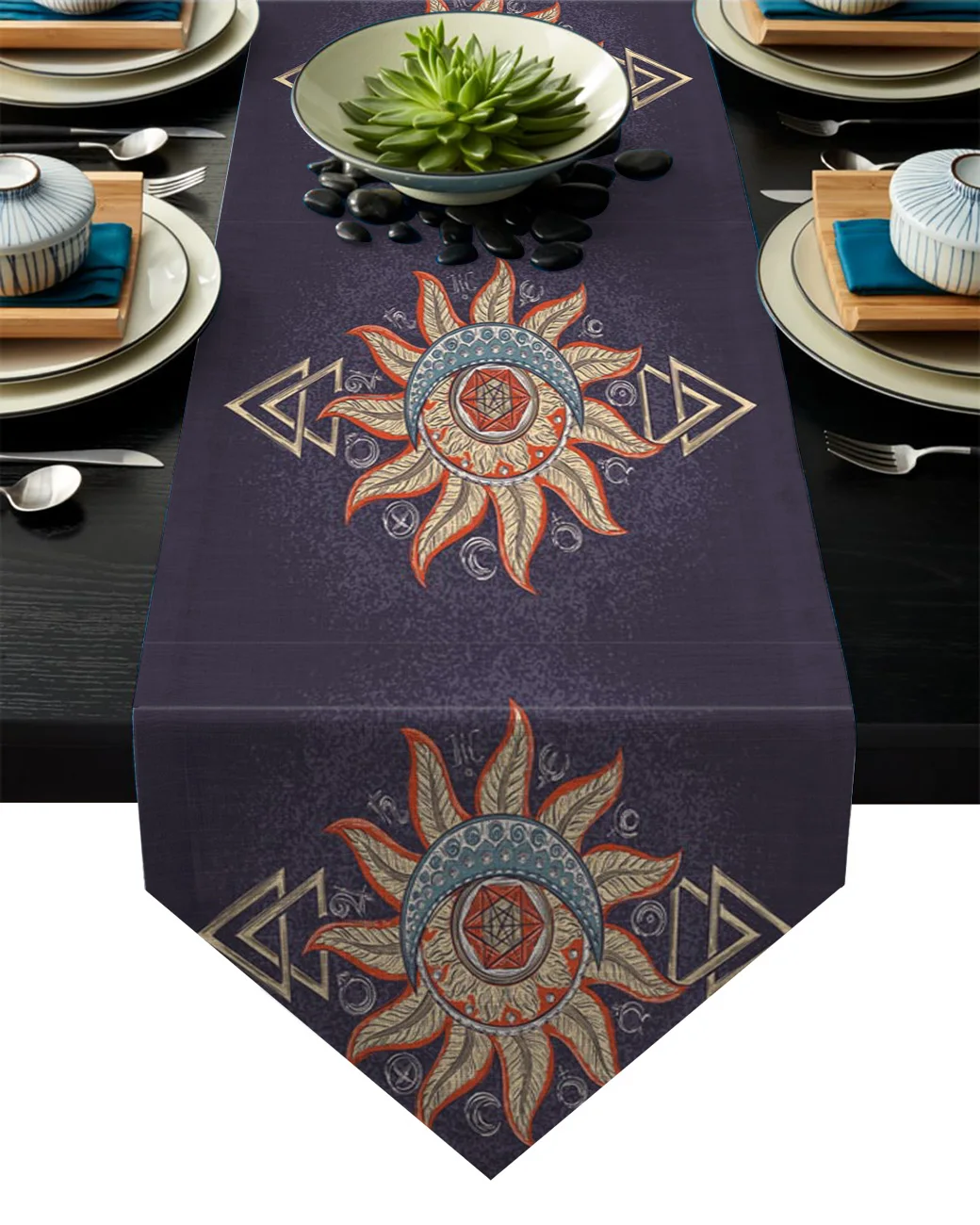 

Moon Sun Symbol Astrology Retro Style Triangle Table Runner Table Flag Home Party Decorative Tablecloth Table Runners