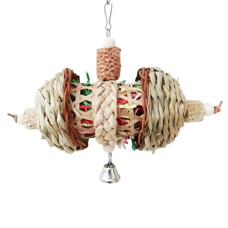 

Bird Chewing Toys Parrot Hanging Cage Bite Straw Bamboo Foraging Tube Corn Cob Grass Toys For Parrots Birds Natural Molar Toy