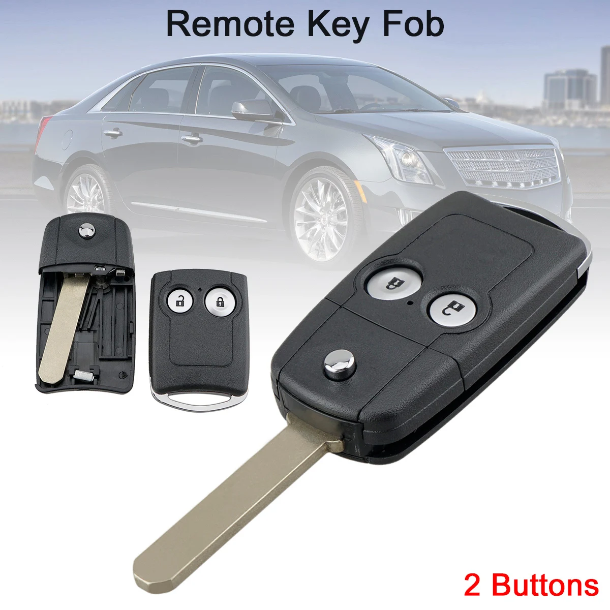 

2 Buttons Car Key Fob Case Shell Replacement Remote Cover with HON66 Blade Fit for Honda Civic Accord Jazz CRV