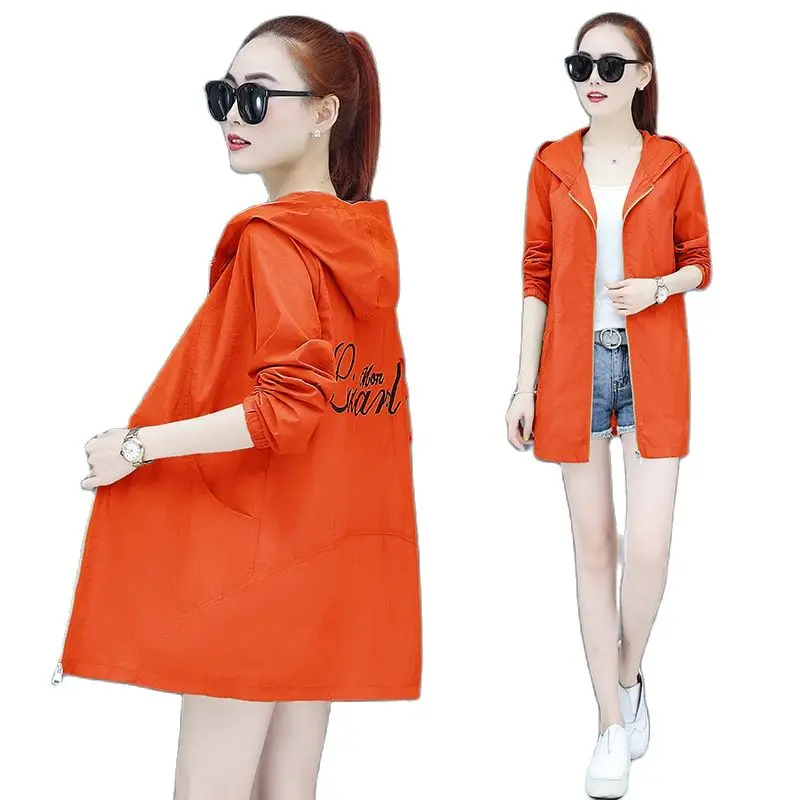 

Thin Windbreaker Female 2022 New Summer Sun Protection Clothing Women Jacket Breathable Mid-Length UV Protection Women Coat 4XL