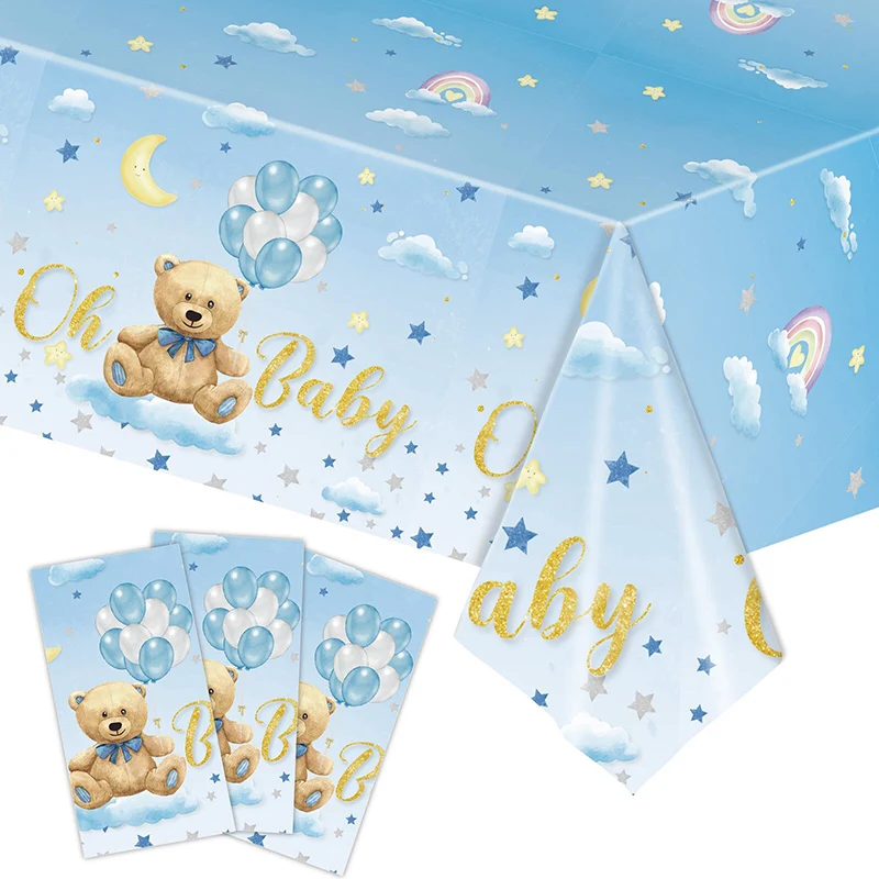 

Teddy Bear Baby Shower Party Decorations Tablecloth pink blue oh baby Plastic Cartoon Table Cover Kids girl boy birthday Party