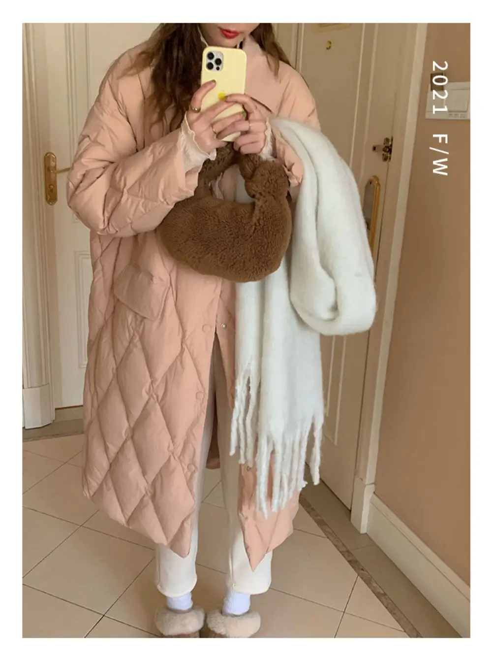 

Осенне-зимняя одежда, новинка, вязаный пуховик с капюшоном, Женское пальто средней длины с лацканами, Корейская версия, Свободное пальто