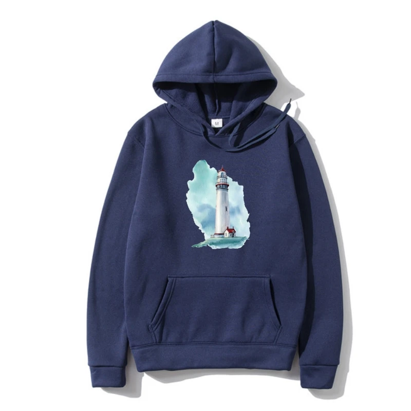 

Худи мужское с рисунком акварелью и маяком