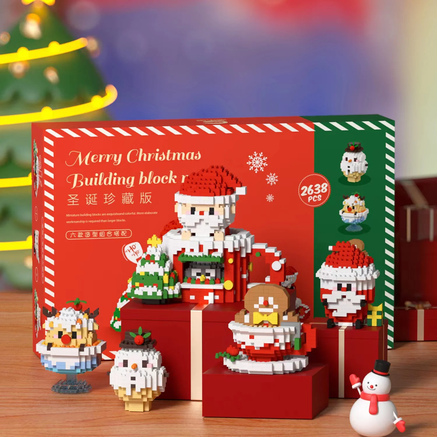 

Новейшие рождественские блоки для сращивания мелких частиц, серия peekaboo, Санта-Клаус, различные маленькие украшения, модель, праздничные подарки