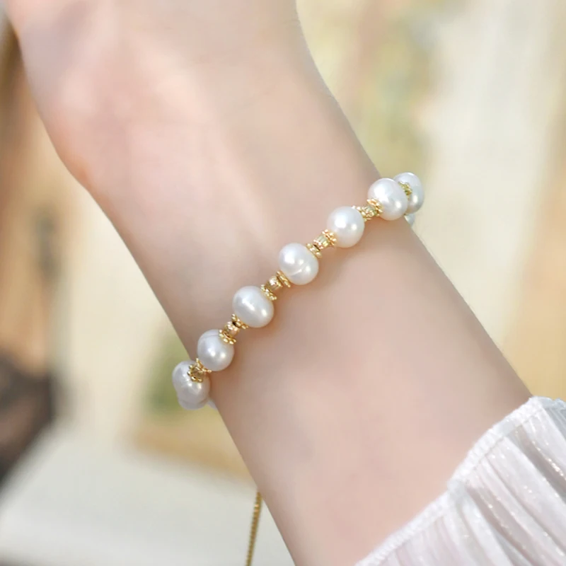 

Mosan Natural Freshwater Pearl 14K Plated Gold Bracelet Simple Jewellery for Women New Fashion