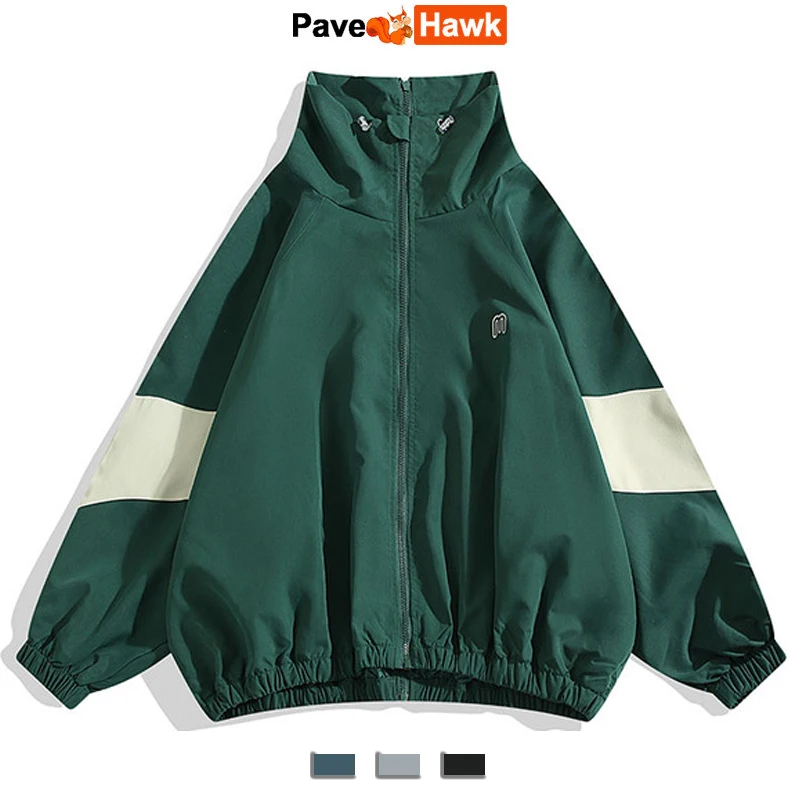 

Korean Men’s Windbreaker Jackets Patchwork Casual Jacket Couple Autumn Spring Bomber Jacket Loose Patchwork Zipper Letter Coat