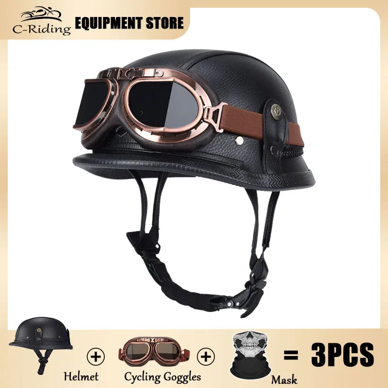 

Импортированный из Германии шлем в горошек, немецкий винтажный стальной шлем времен Второй мировой войны, мотоциклетный полушлем, кожаный получехол, локомотив