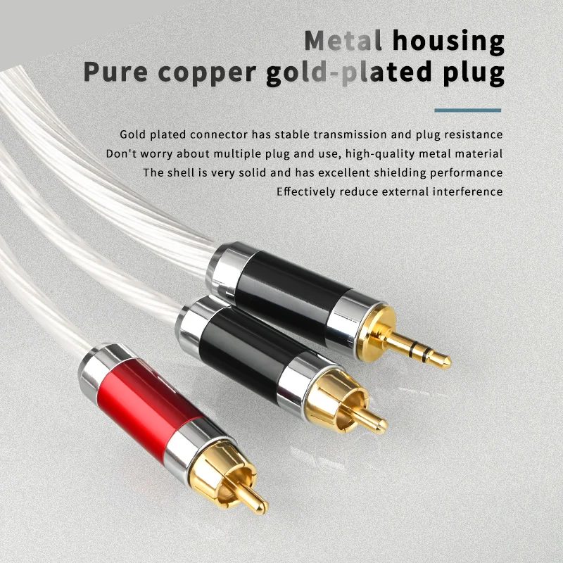 Посеребренный аудиокабель с разъемом 3 5 мм на 2RCA OFC вспомогательный стереокабель