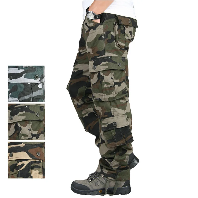 Men's Cargo Pants Casual Multi Pockets Camouflage Tactical Pants Men Pantalon Hombre Straight Long Loose Trousers Plus Size