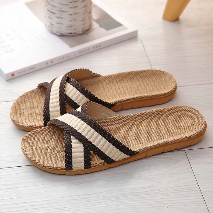 

Women Indoor House Slippers Summer Linen Silent Sweat Absorption Slides Flip Flops Female Flax Belt Bedroom Home Casual Shoes