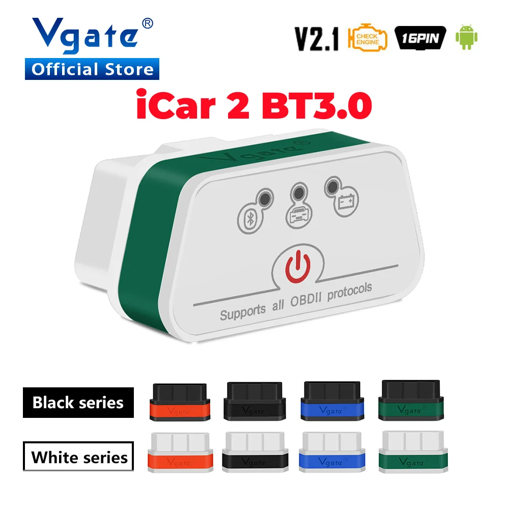 Фото Автомобильный диагностический сканер Vgate iCar2 ELM327 V2.1 Bluetooth OBD 2 OBD2 ElM 327 для Android/IOS Автомобильный сканер инструмент odb2 считыватель кодов №1