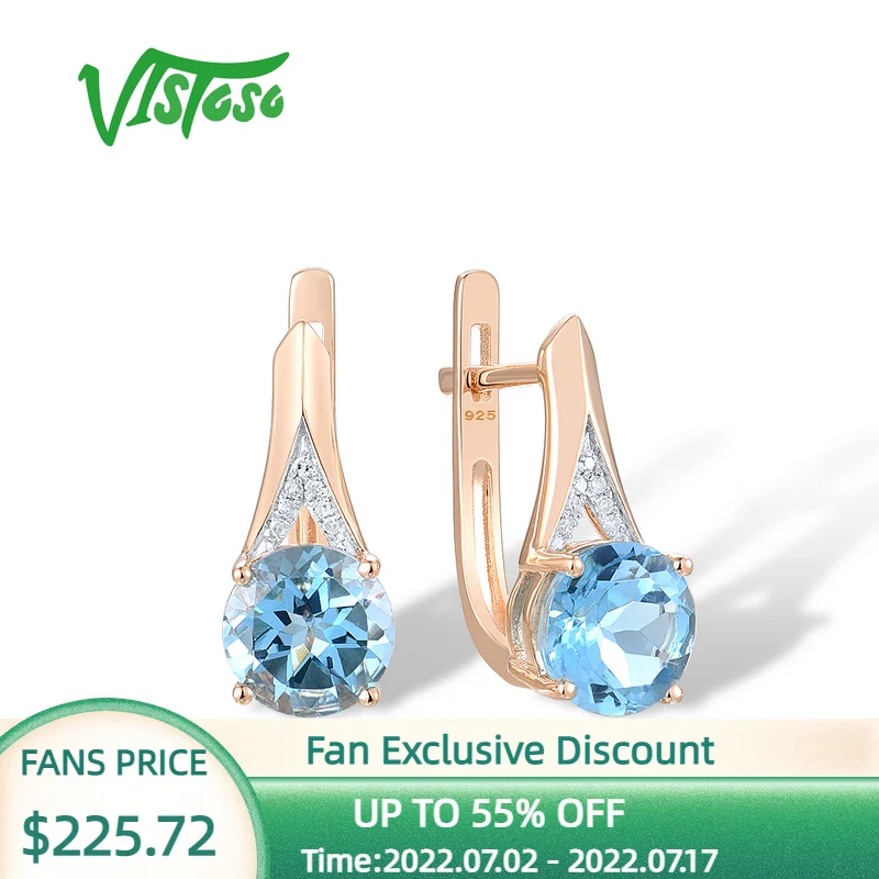 

Женские серьги из розового золота 14 к 585 пробы с сияющим голубым топазом