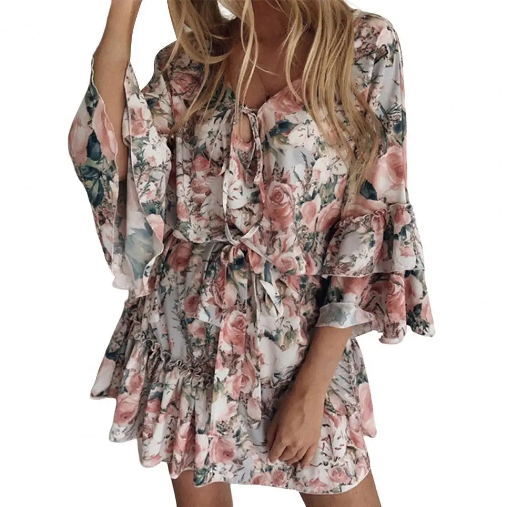 

Summer Women's Dress Floral Print Ruffles Bowknot Chiffon Pullover Thin Cotton Lace-up Short Dresses for women 2022 Vestidos