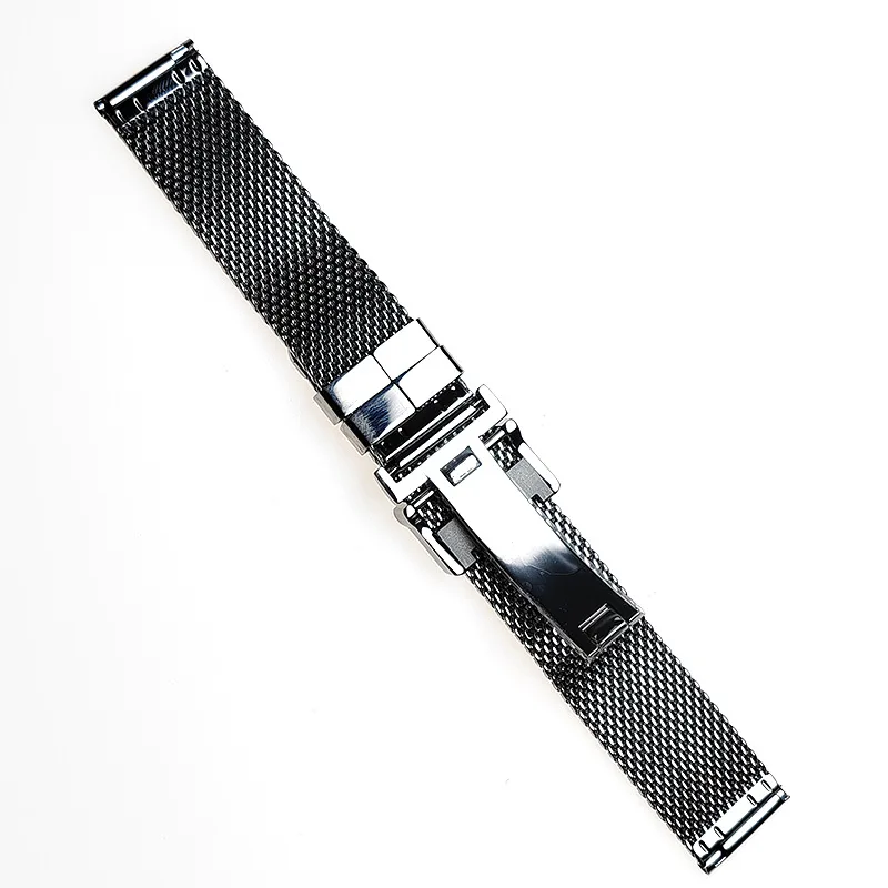 20MM 22MM Silver High-quality Stainless Steel Pilot Folding Buckle Milan Mesh Strap with With Quick Release Spring Bar