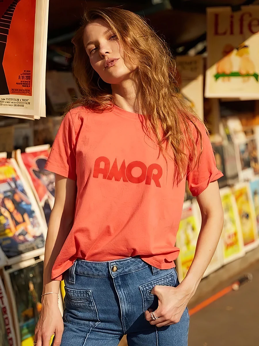 Футболка женская с круглым вырезом топ надписью из органического хлопка