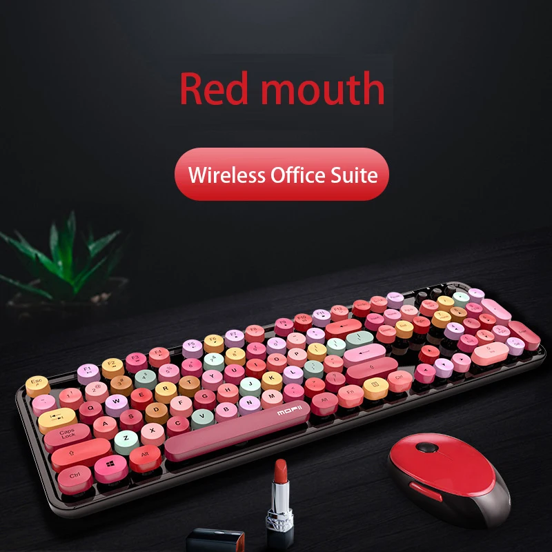 

Ferris hand wireless keyboard mouse color lipstick girl punk keyboard office suit