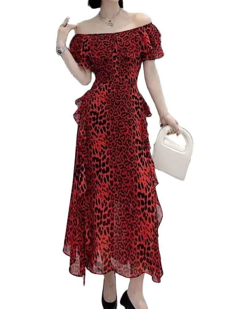 

Temperament And Elegant Printed Chiffon Dress Waist Slim Long Skirt 2022 Summer New Fashion Women'S Clothing