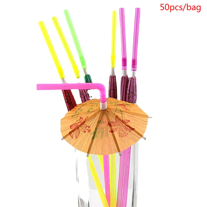 

50pcs Umbrella Cocktail Drinking Disposable Hawaii Party Facvor Juice Straws Party Supplies