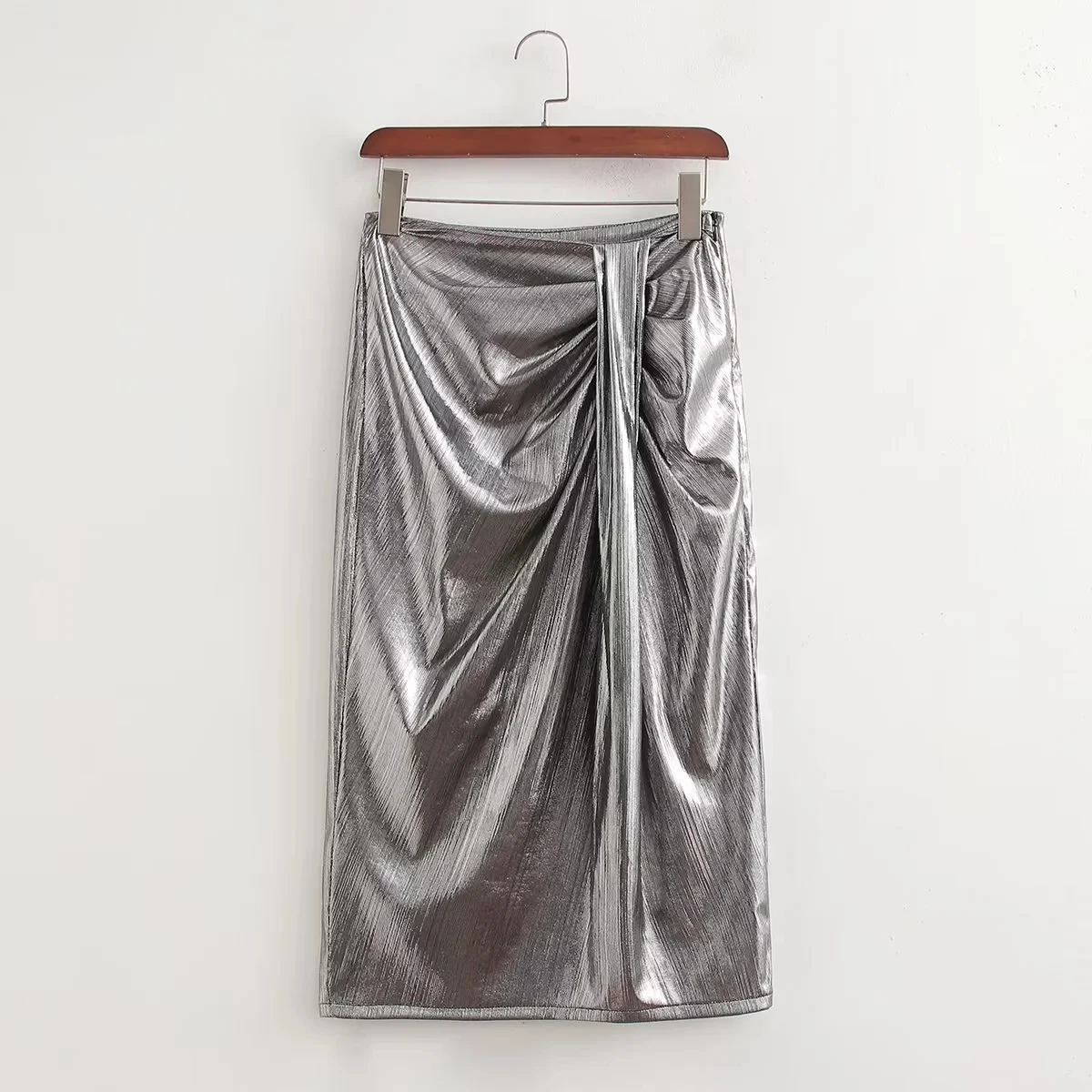

Женская плиссированная длинная юбка, серебристая винтажная элегантная повседневная стильная юбка средней длины Y2k, лето 2023
