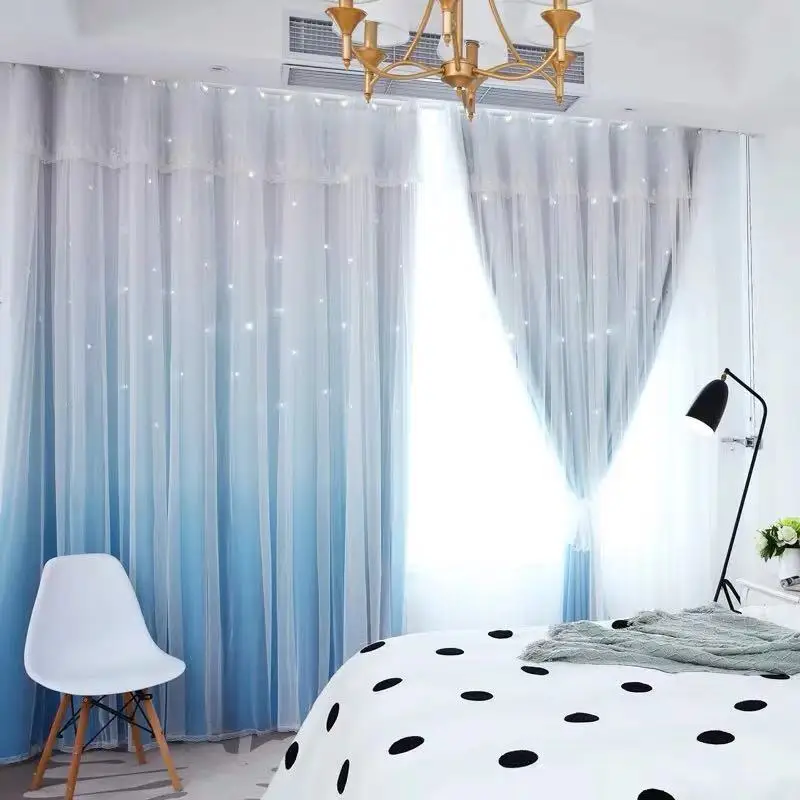 

Modern Simple Gradient Color Double-layer Living Room Curtain Girl Bedroom Bay Window Curtains High-efficiency Blackout Drapes