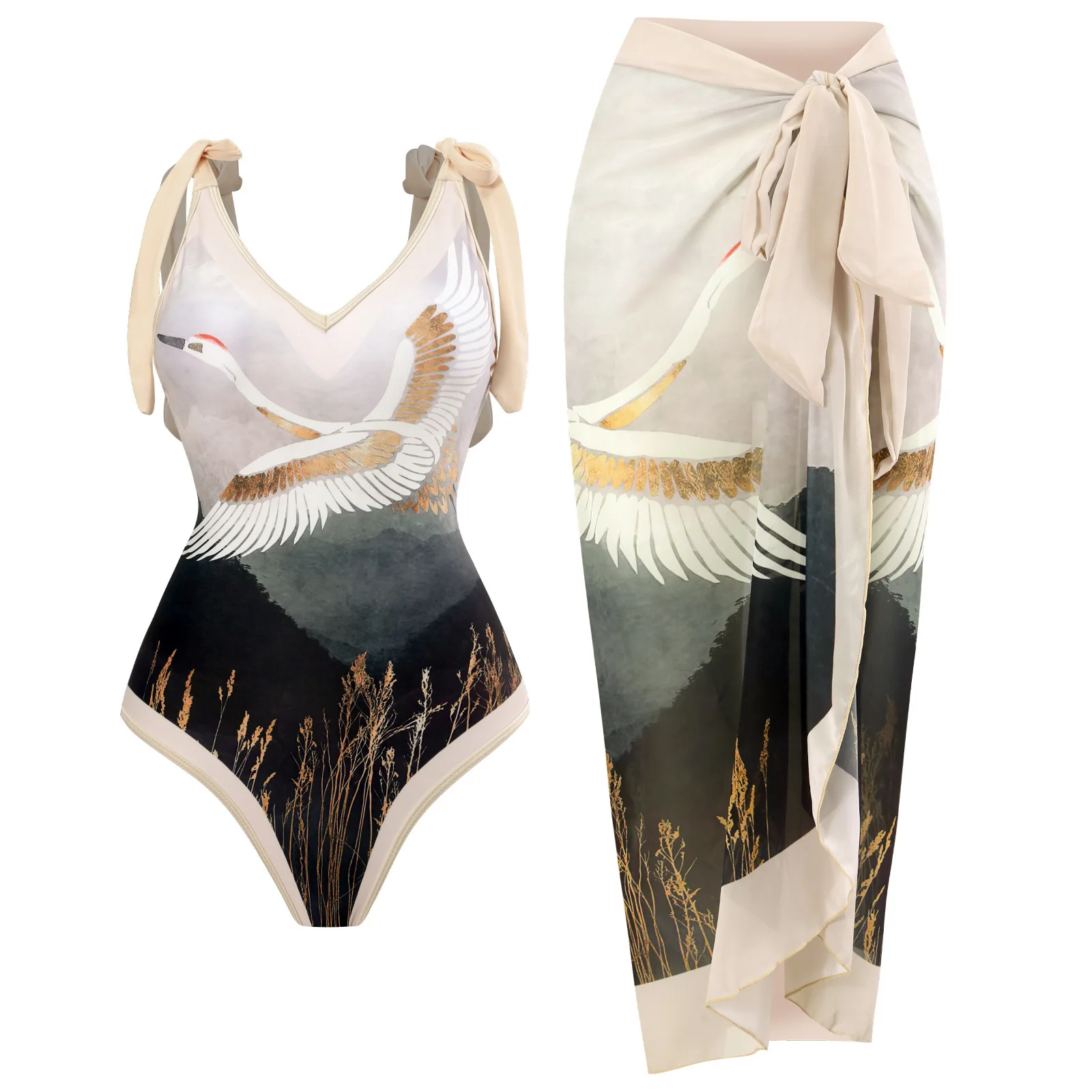 

2023 пикантное женское бикини с открытой спиной и купальником, костюм с принтом, платье для восстановления древних путей купания в Корейском стиле